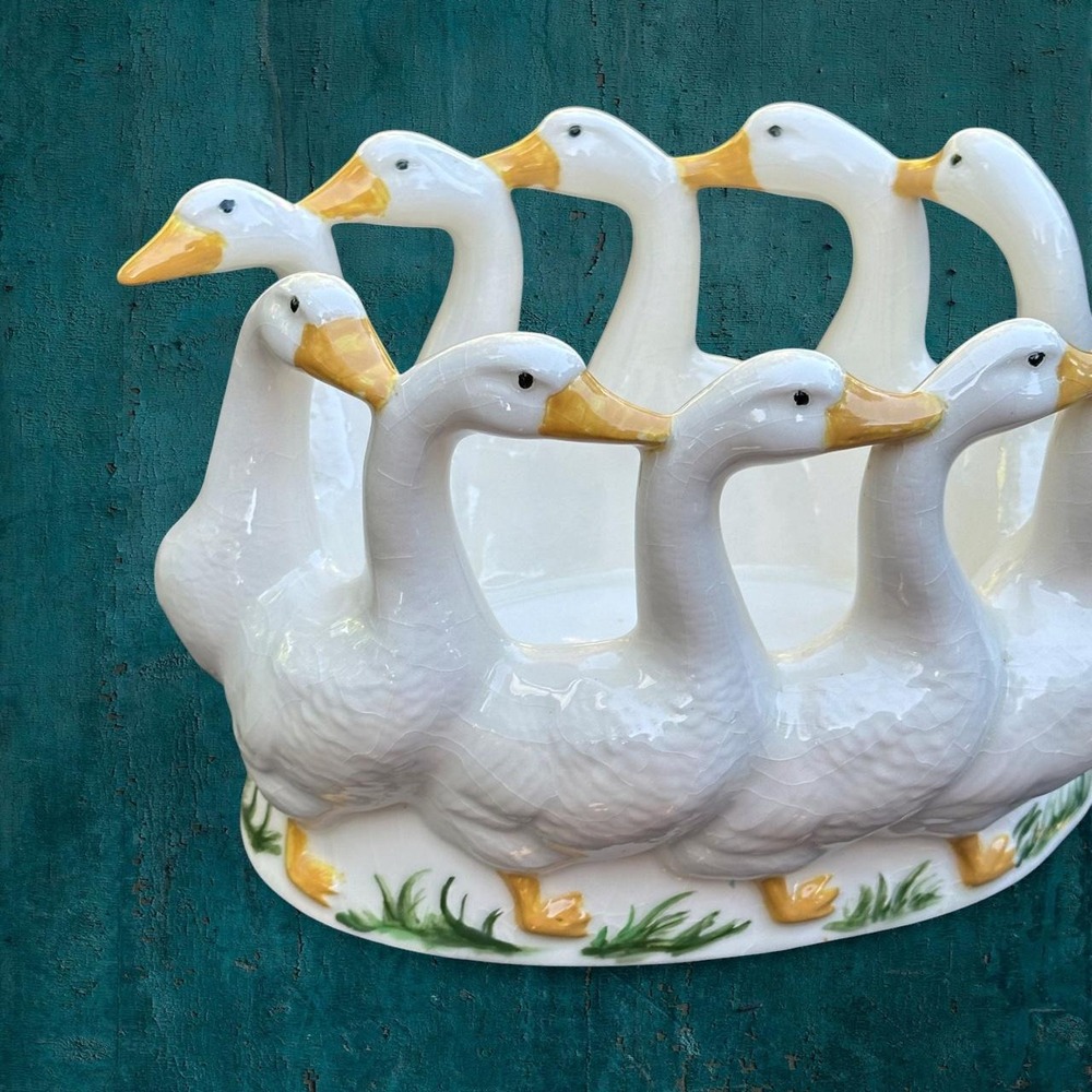 Holland Mold "Gaggle of Geese" Vintage 80s Cottagecore Goose Majolica Planter - Picture 2 of 7